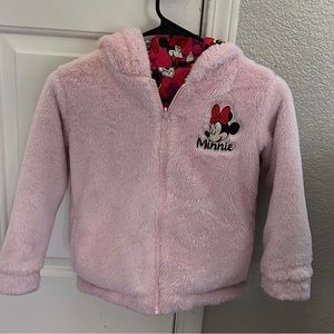 Size 6. Disney Minnie Mouse Pink Puffer Jacket. Reversible. Fleece. Gently used.